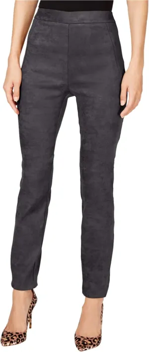 INC Womens Faux Suede Skinny Pants Gray 16