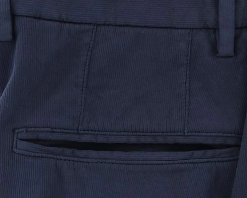 Incotex Blue Solid Cotton Blend Pants - Slim