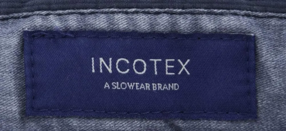 Incotex Blue Solid Cotton Blend Pants - Slim