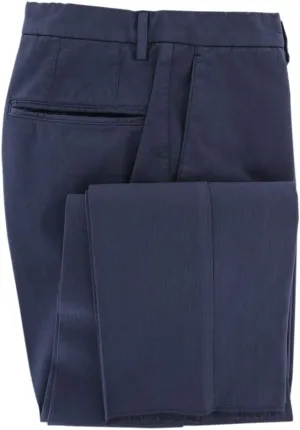 Incotex Blue Solid Cotton Blend Pants - Slim