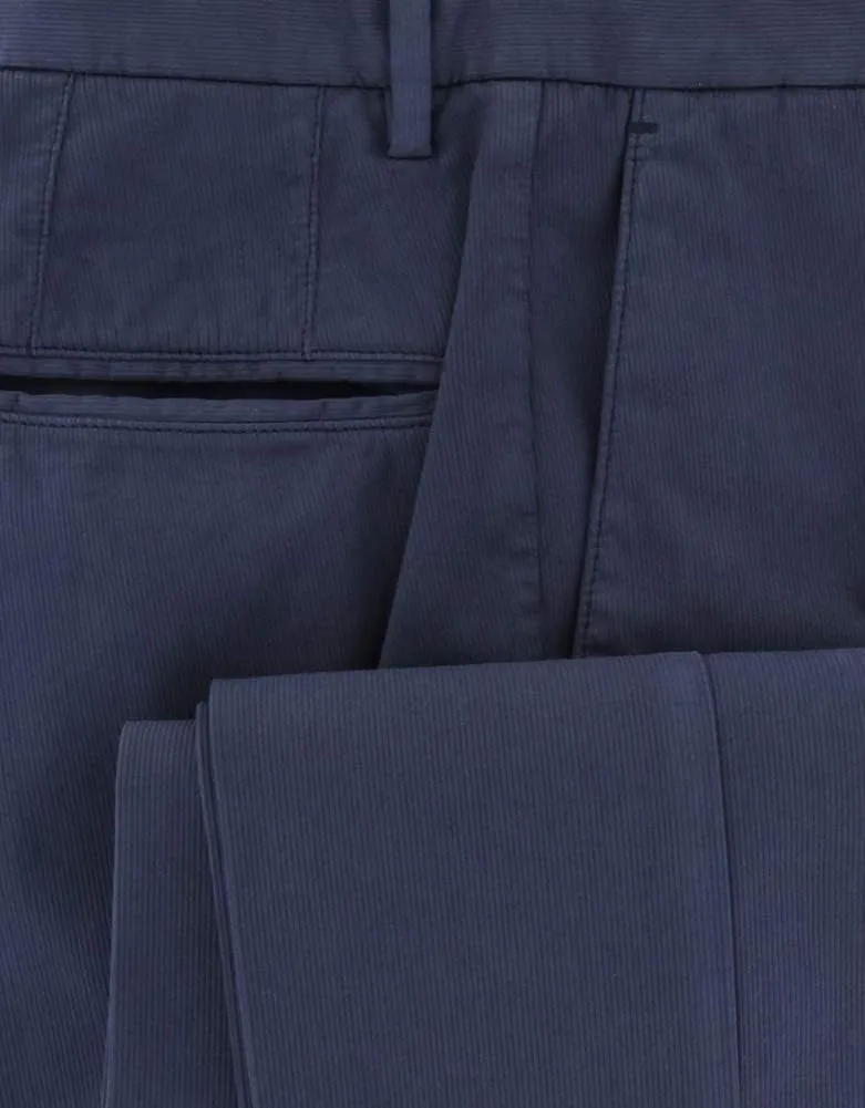 Incotex Blue Solid Cotton Blend Pants - Slim