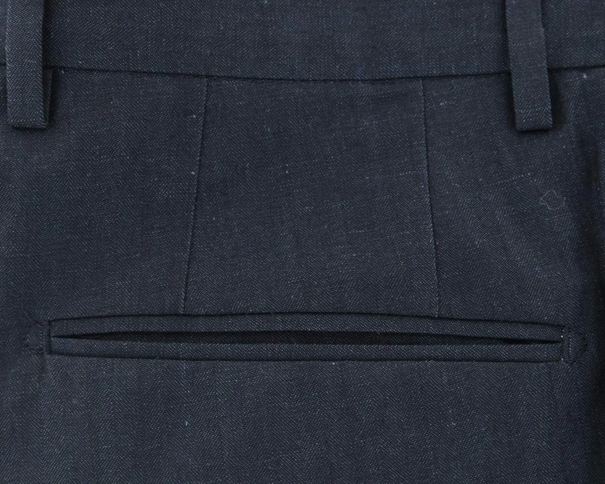 Incotex Navy Blue Solid Wool Blend Pants - Slim