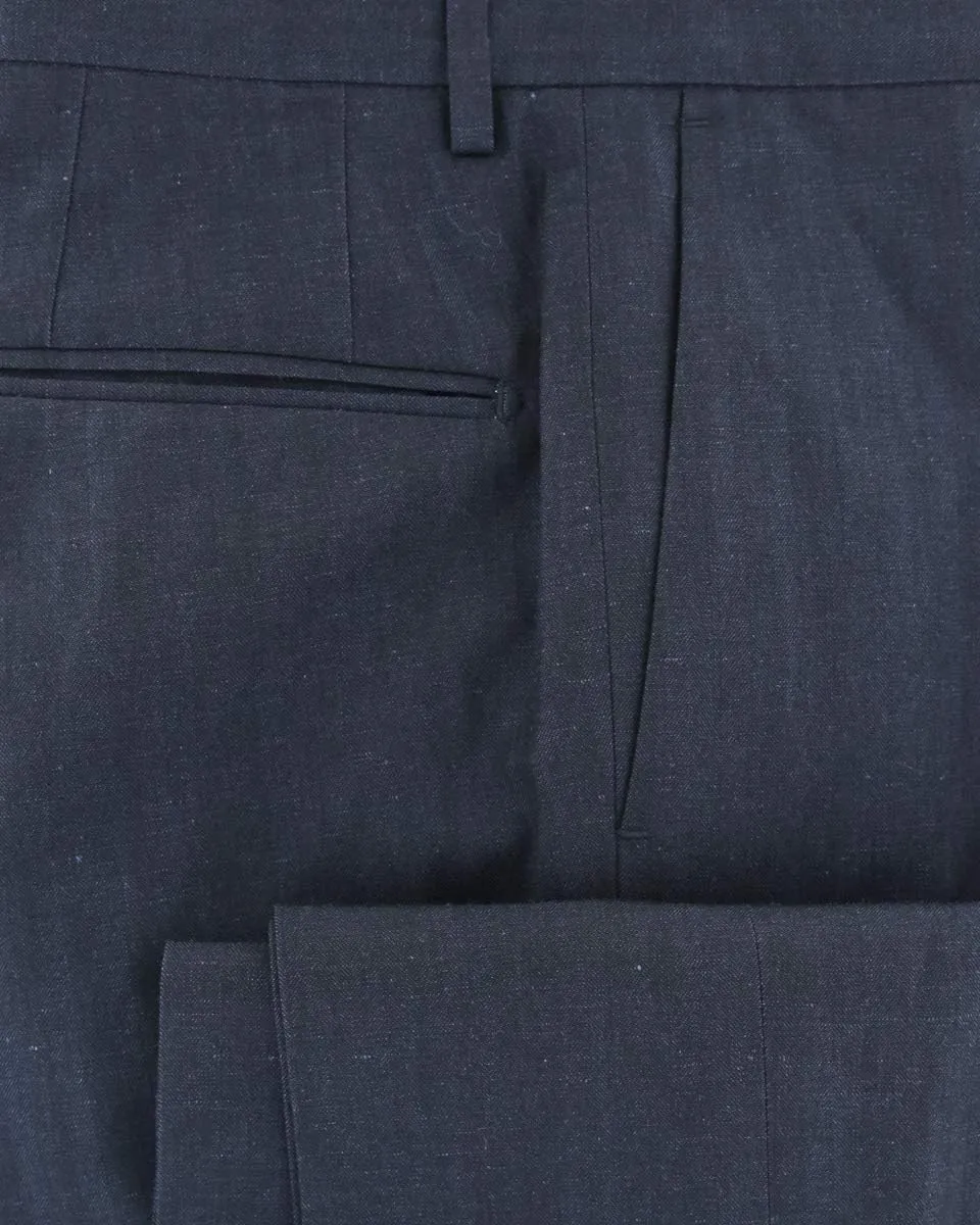 Incotex Navy Blue Solid Wool Blend Pants - Slim