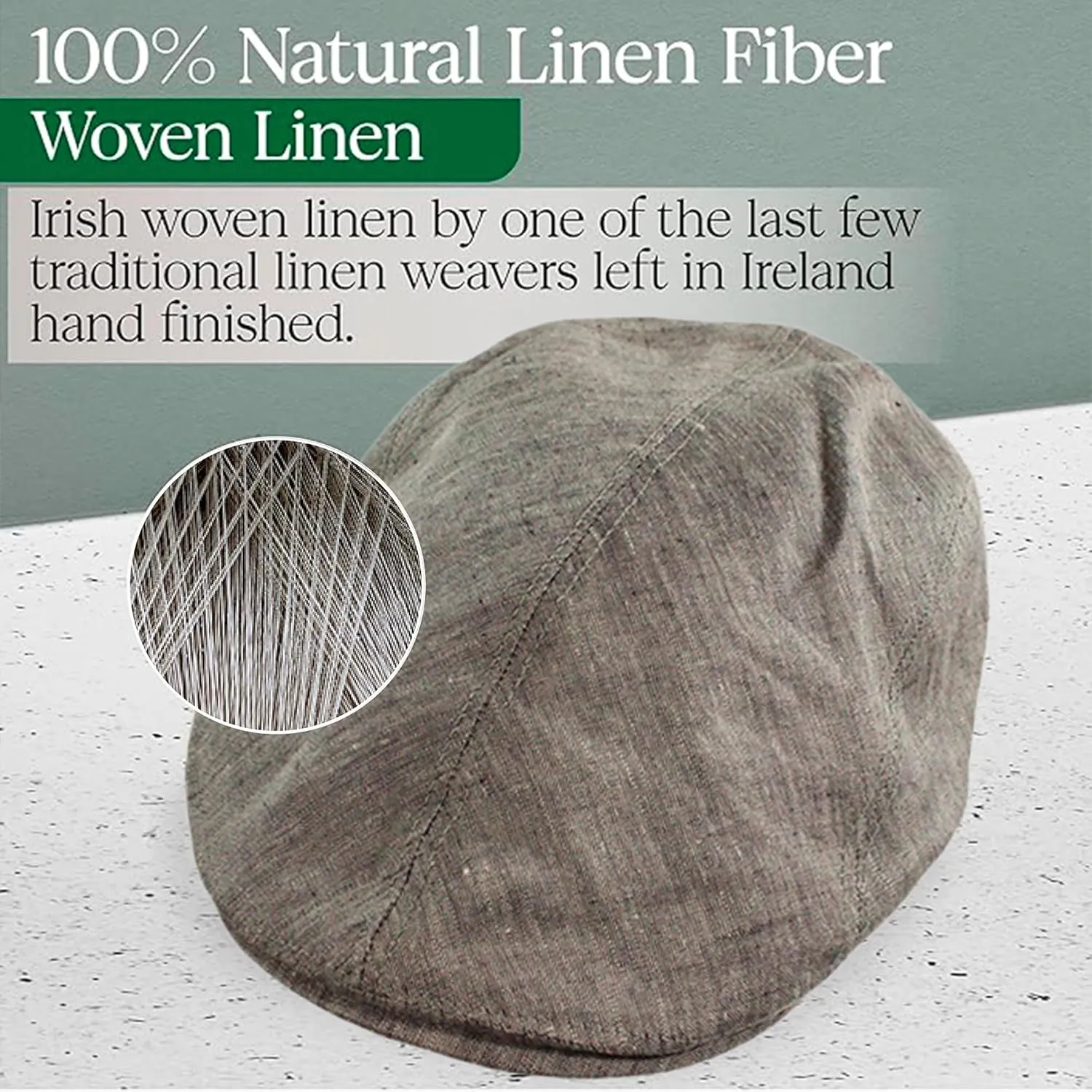 Irish Linen Newsboy Hat, Slim Fit Flat Cap for Men, Lightweight, Ivy, Scally, Gatsby, Cabbie Style, Imported from Ireland