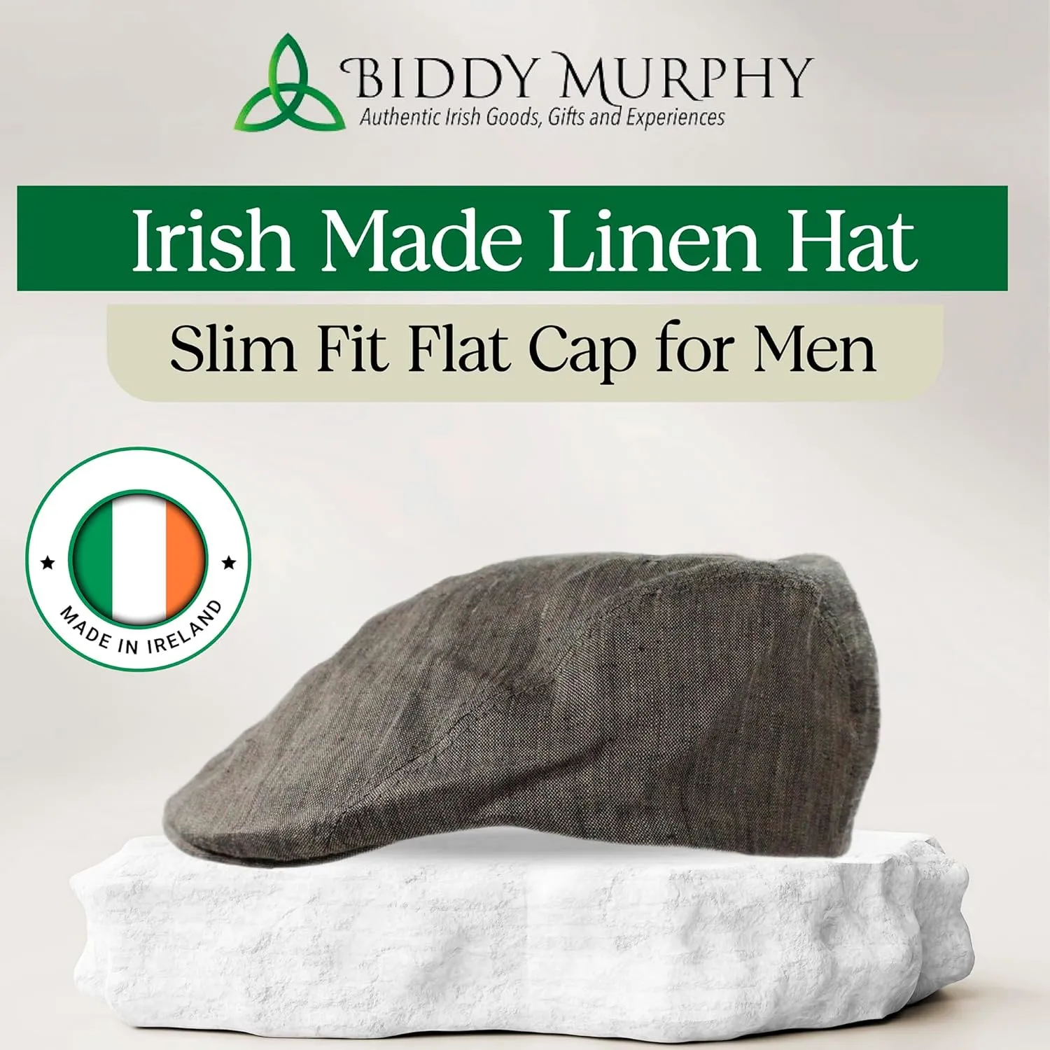 Irish Linen Newsboy Hat, Slim Fit Flat Cap for Men, Lightweight, Ivy, Scally, Gatsby, Cabbie Style, Imported from Ireland