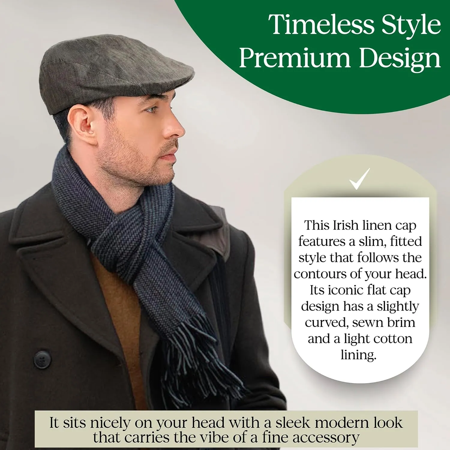 Irish Linen Newsboy Hat, Slim Fit Flat Cap for Men, Lightweight, Ivy, Scally, Gatsby, Cabbie Style, Imported from Ireland