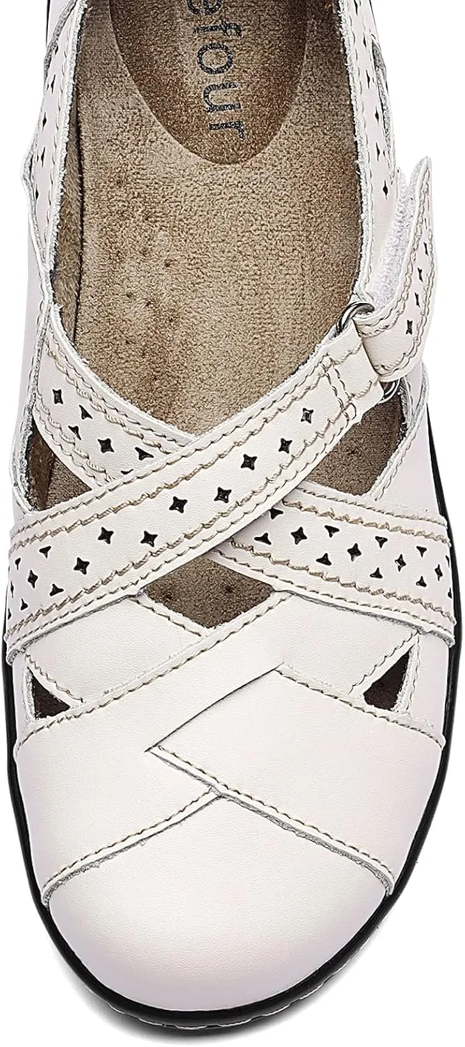 Irrefour Women's Classic Genuine Leather Casual Loafer Cute Slip-On Fashion Closed Toe Flat Sandal Comfy Work Sandal Everyday Walking Shoe