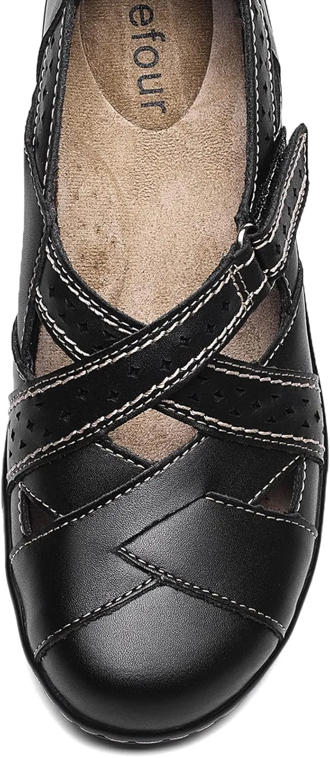 Irrefour Women's Classic Genuine Leather Casual Loafer Cute Slip-On Fashion Closed Toe Flat Sandal Comfy Work Sandal Everyday Walking Shoe