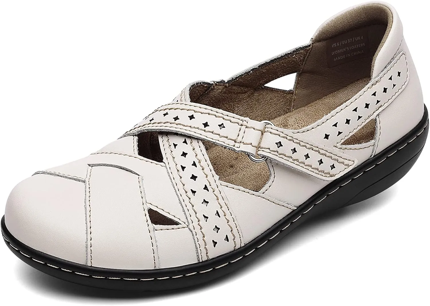 Irrefour Women's Classic Genuine Leather Casual Loafer Cute Slip-On Fashion Closed Toe Flat Sandal Comfy Work Sandal Everyday Walking Shoe