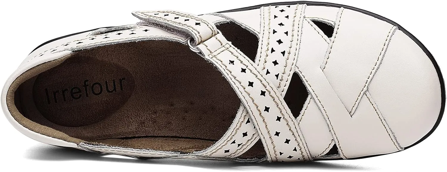 Irrefour Women's Classic Genuine Leather Casual Loafer Cute Slip-On Fashion Closed Toe Flat Sandal Comfy Work Sandal Everyday Walking Shoe