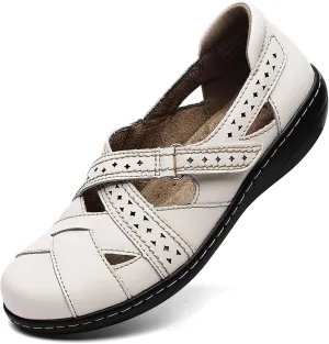 Irrefour Women's Classic Genuine Leather Casual Loafer Cute Slip-On Fashion Closed Toe Flat Sandal Comfy Work Sandal Everyday Walking Shoe