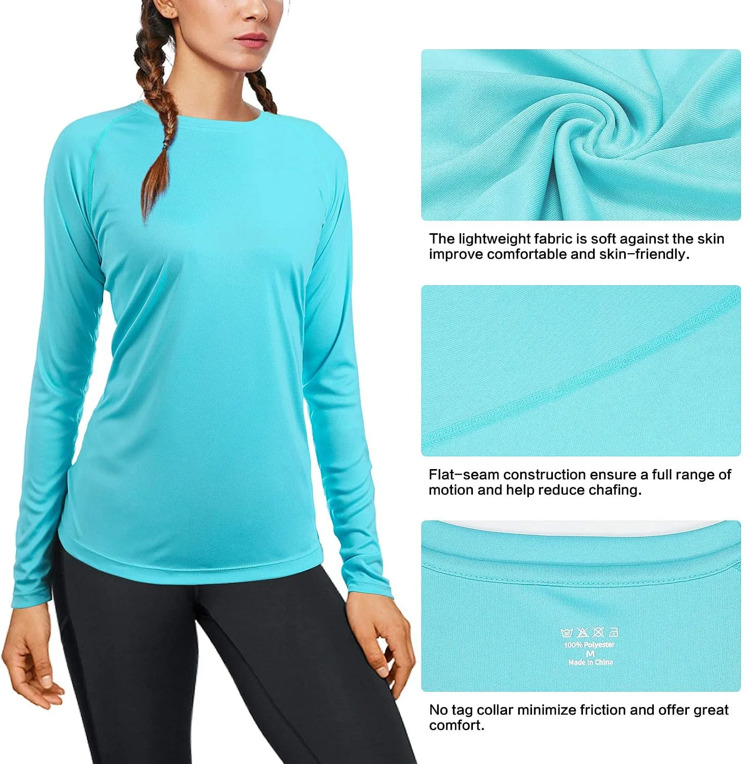 isnowood Women's Sun Protection Long Sleeve Shirts, UPF 50  UV Rash Guard Swim Shirt, Workout Hiking Running Athletic Tops