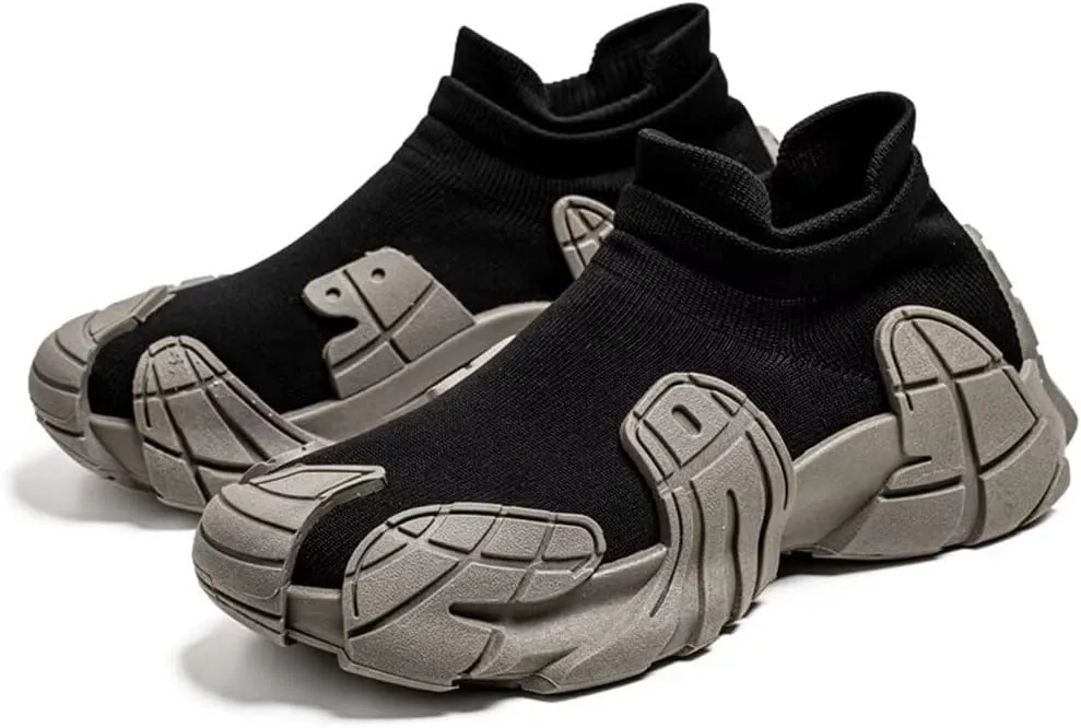 Jakcuz Men Fashion Sneakers Mesh Sock Breathable Walking Shoes Cushion Slip On Workout Running Sneakers