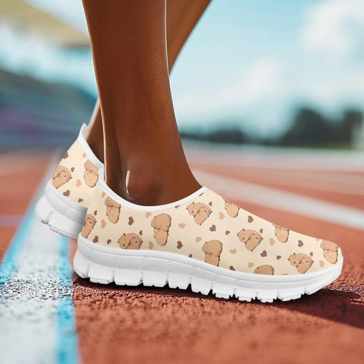 Jeiento Cute Capybara Slip On Shoes for Women Breathable Dressy Shoes Fashion Travel Shoes
