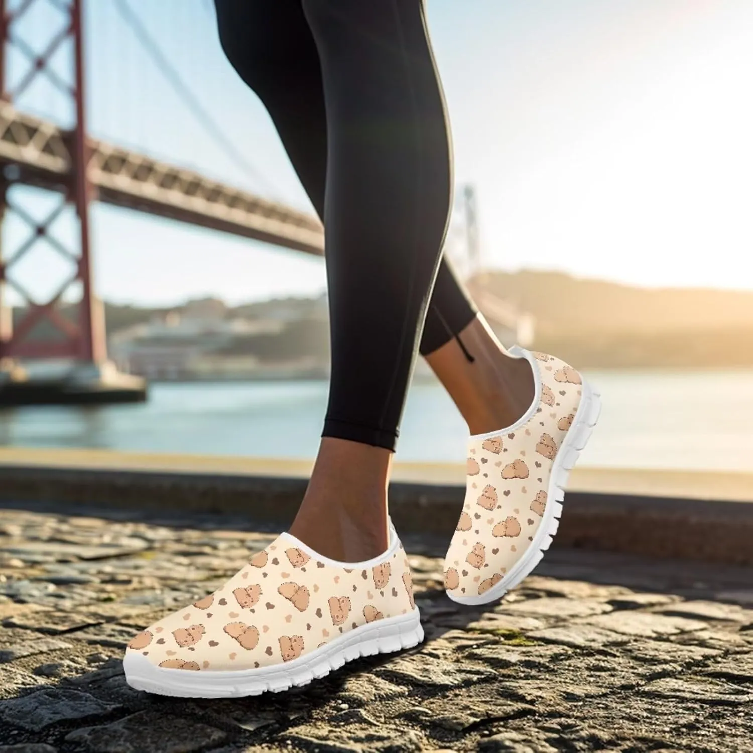 Jeiento Cute Capybara Slip On Shoes for Women Breathable Dressy Shoes Fashion Travel Shoes