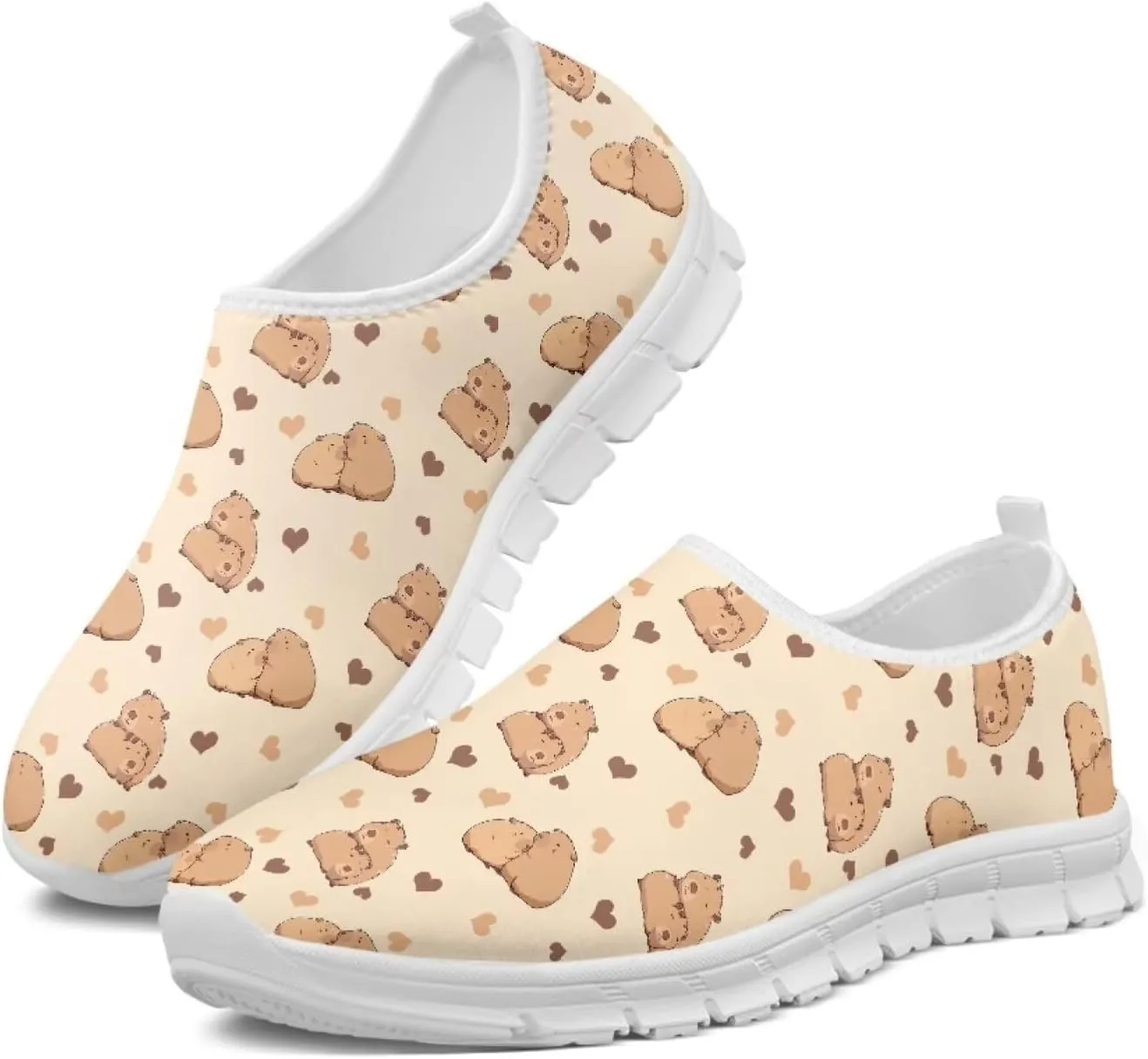 Jeiento Cute Capybara Slip On Shoes for Women Breathable Dressy Shoes Fashion Travel Shoes
