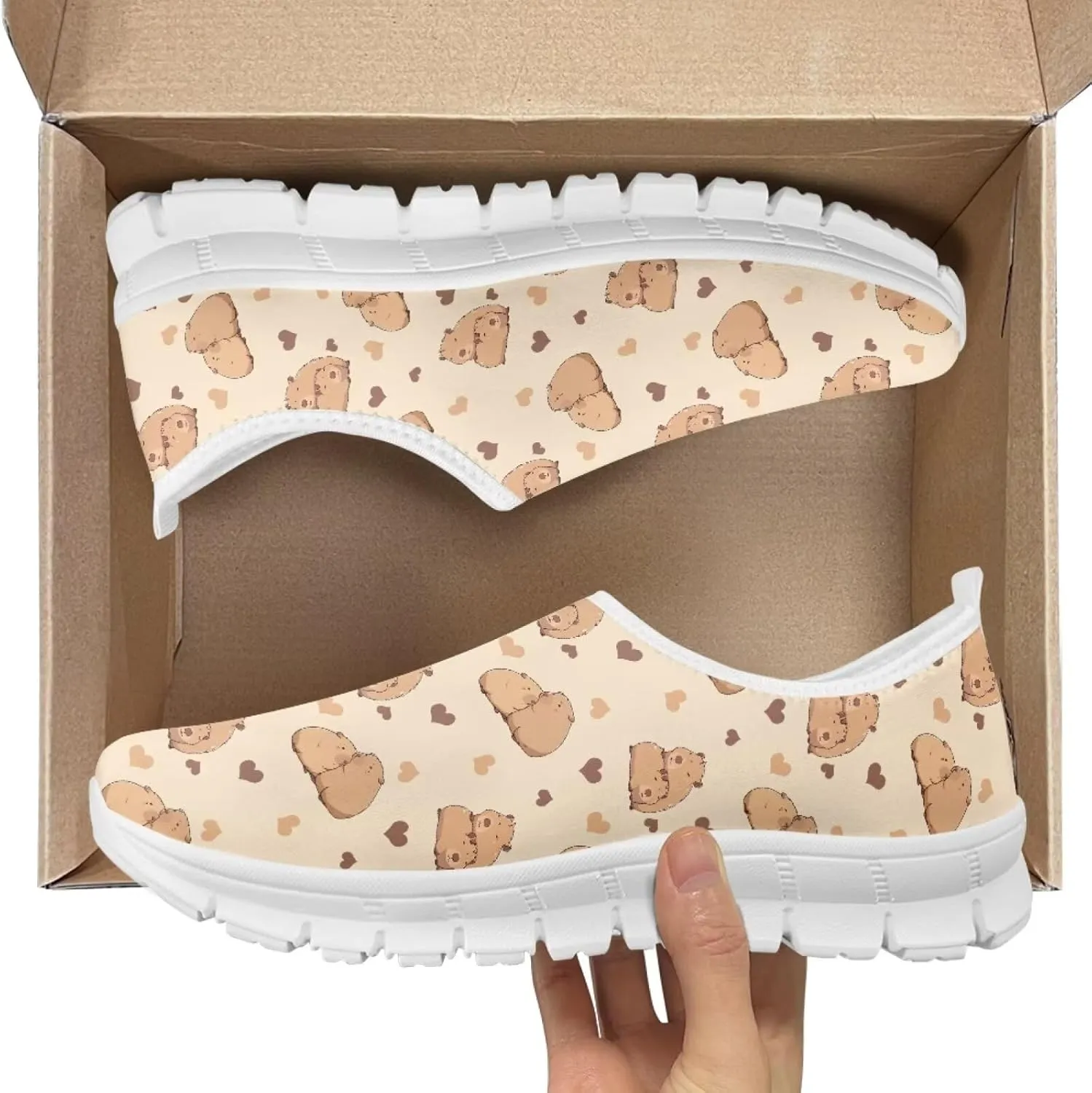 Jeiento Cute Capybara Slip On Shoes for Women Breathable Dressy Shoes Fashion Travel Shoes