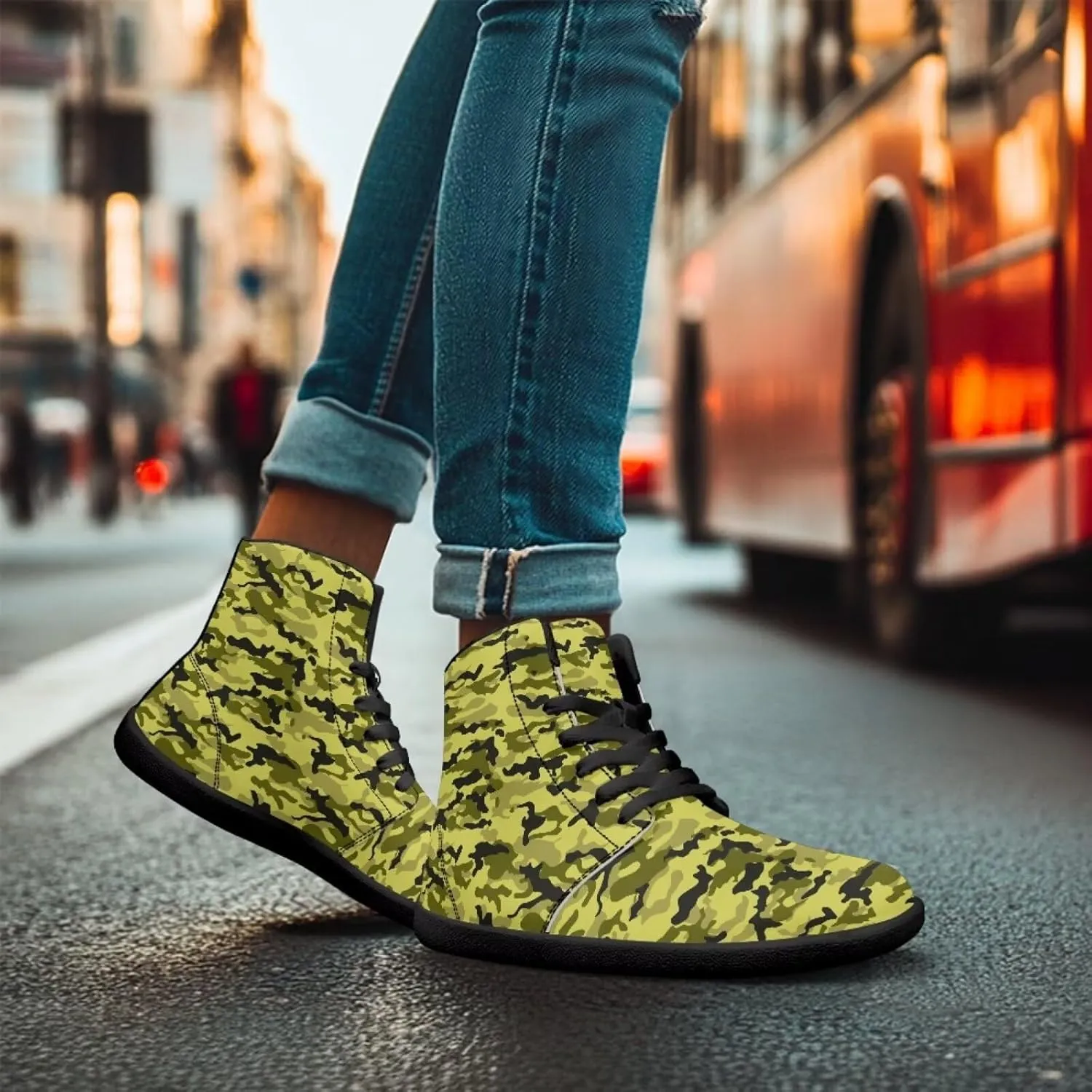 Jeiento Mens High Top Camouflage Shoes Wide Width Camo Barefoot Shoes Casual Walking Shoes