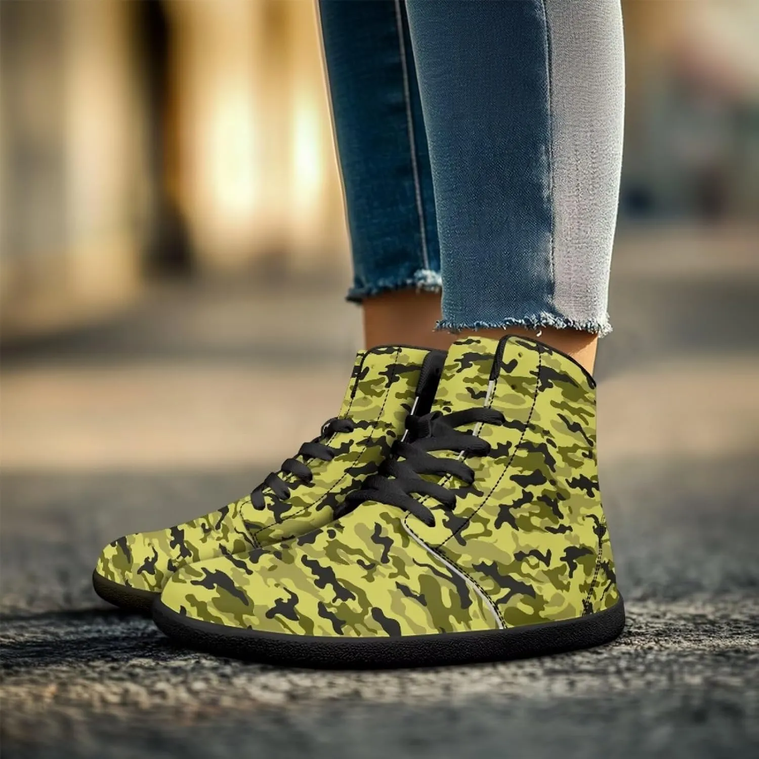 Jeiento Mens High Top Camouflage Shoes Wide Width Camo Barefoot Shoes Casual Walking Shoes