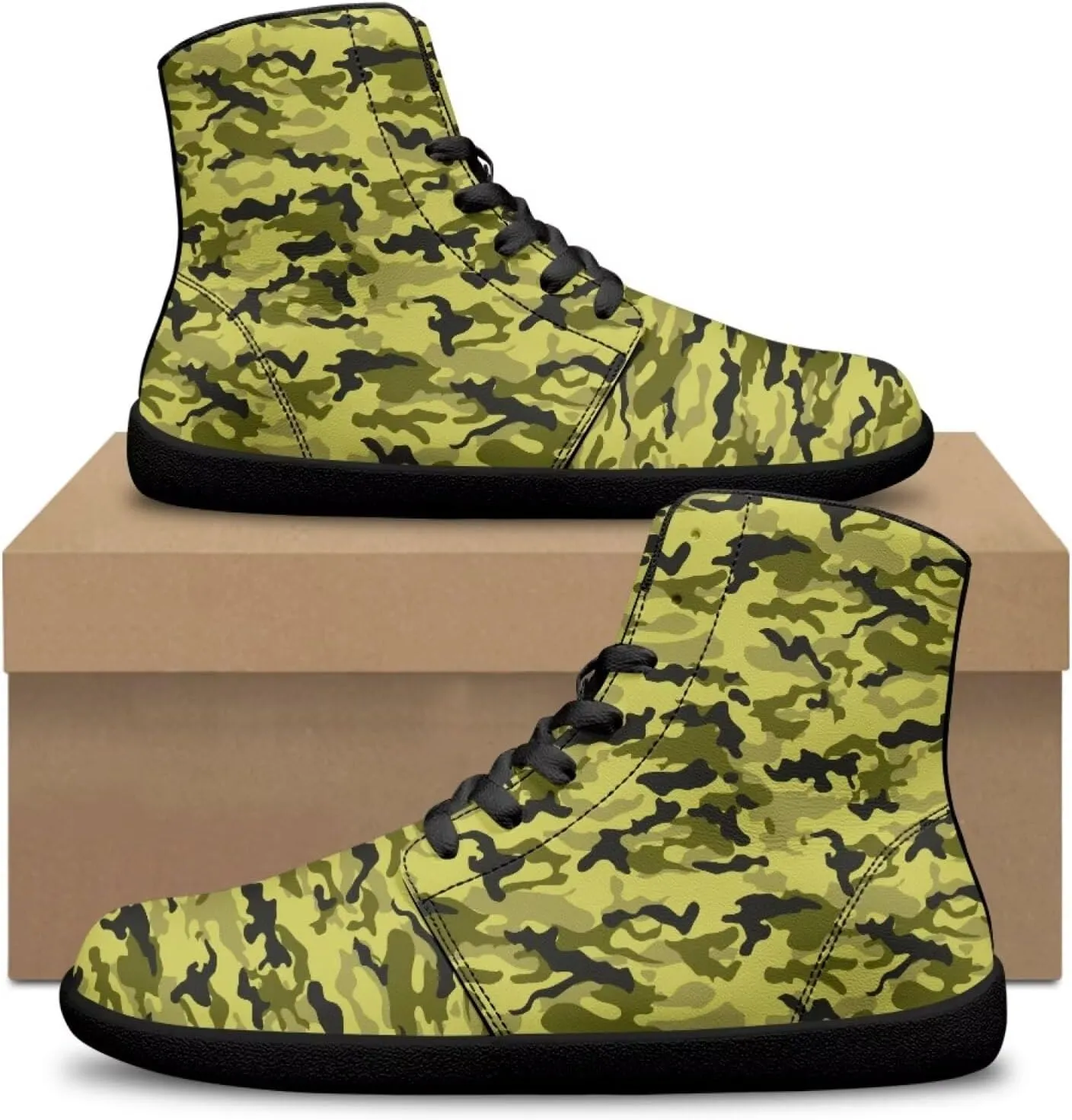 Jeiento Mens High Top Camouflage Shoes Wide Width Camo Barefoot Shoes Casual Walking Shoes