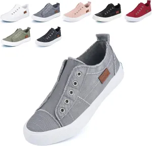 JENN ARDOR Womens Fall Slip On Fashion Sneakers No Laces Comfortable Casual Low Canvas Sneakers Flats Walking Shoes