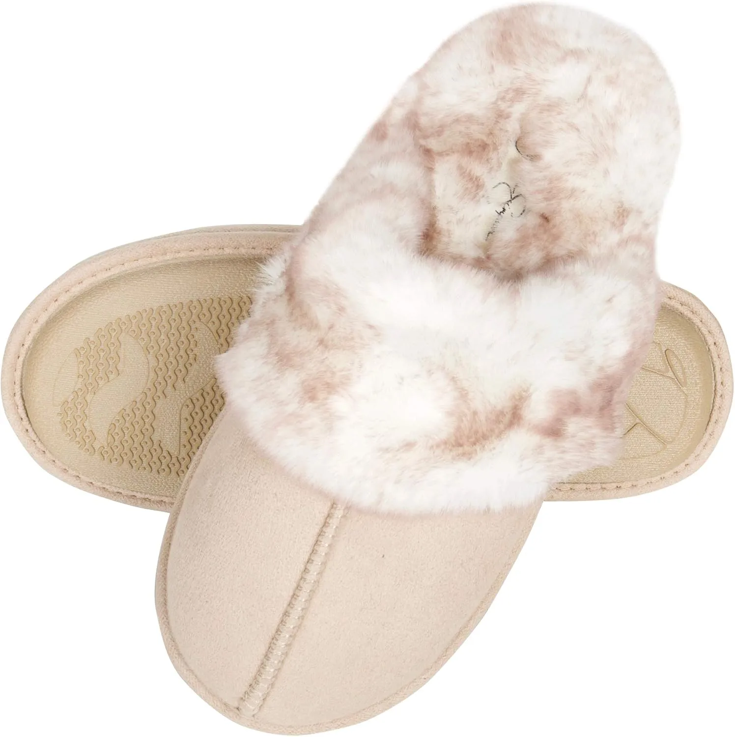 Jessica Simpson Women's Comfy Faux Fur House Slipper Slip-On Scuff Memory Foam Soft Plush Lining