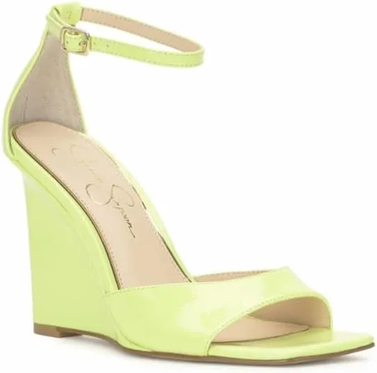 Jessica Simpson Womens LEEHI Faux Leather Open Toe Wedge Heels