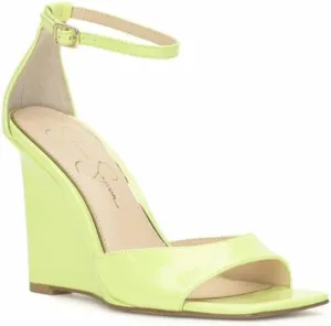 Jessica Simpson Womens LEEHI Faux Leather Open Toe Wedge Heels