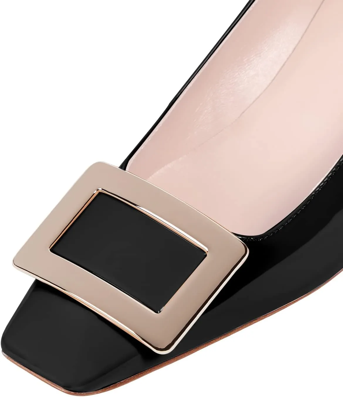 JiaBinji Women Metal Buckle Pumps Closed Squared Toe Slip On Chunky Kitten Low Heels Pumps Dress Casual Pumps for Women Office Work Shoes
