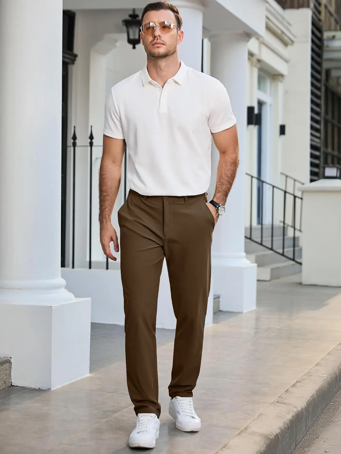 JMIERR Mens Chino Pants Casual Stretch Golf Pants Waist Tapered Trousers Lightweight Comfy Pants with Zipper Pockets