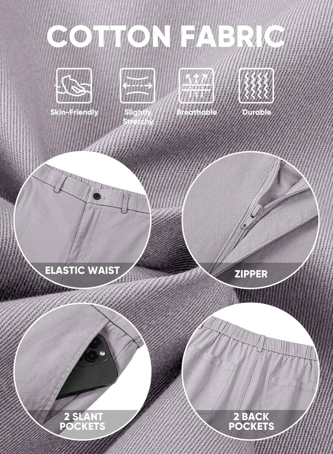 JMIERR Men's Classic-Fit 7" Chino Short Summer Stretch Waist Cotton Twill Casual Dress Shorts with Pockets