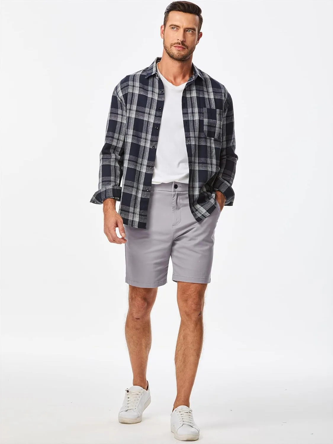 JMIERR Men's Classic-Fit 7" Chino Short Summer Stretch Waist Cotton Twill Casual Dress Shorts with Pockets