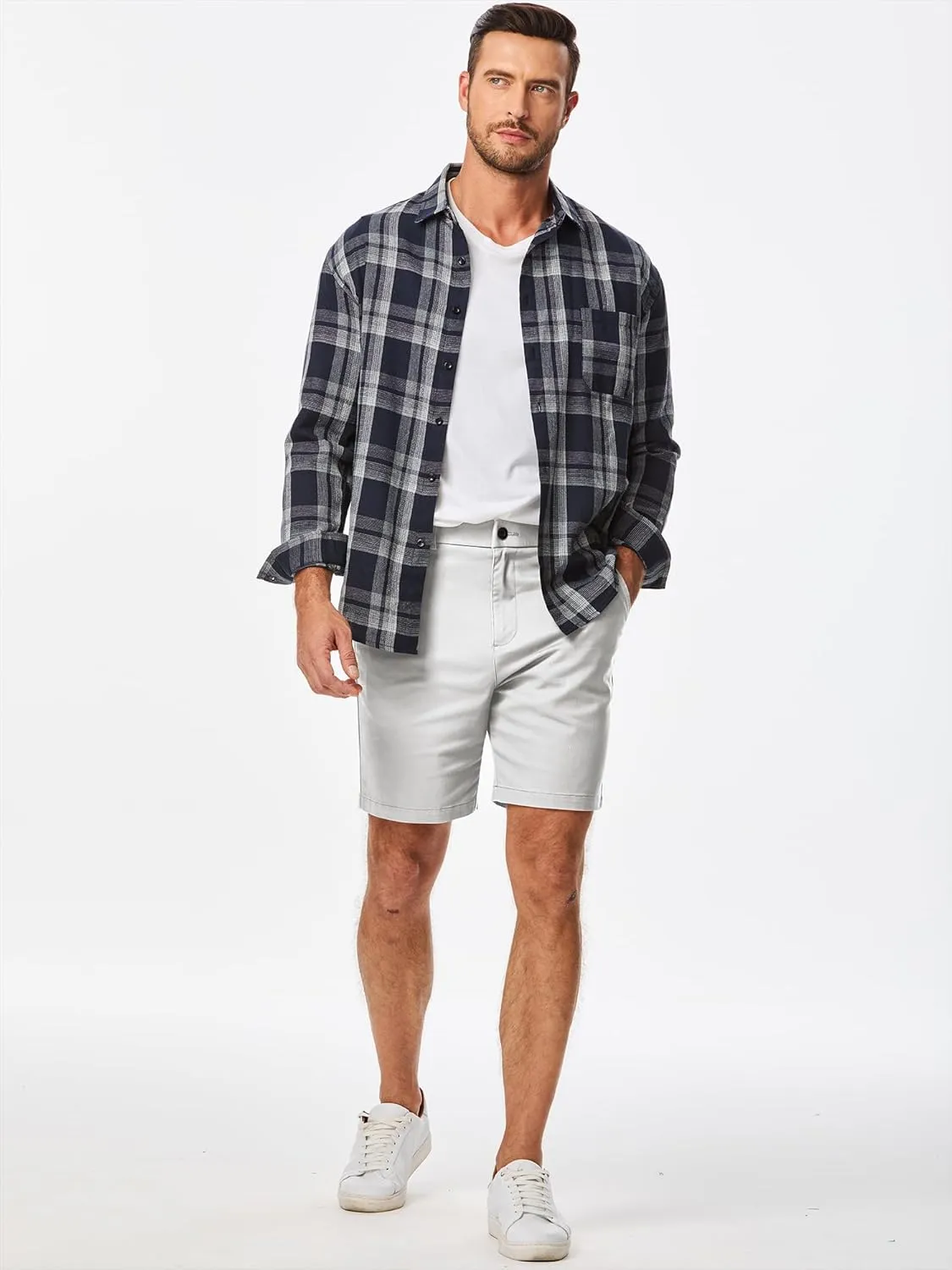 JMIERR Men's Classic-Fit 7" Chino Short Summer Stretch Waist Cotton Twill Casual Dress Shorts with Pockets