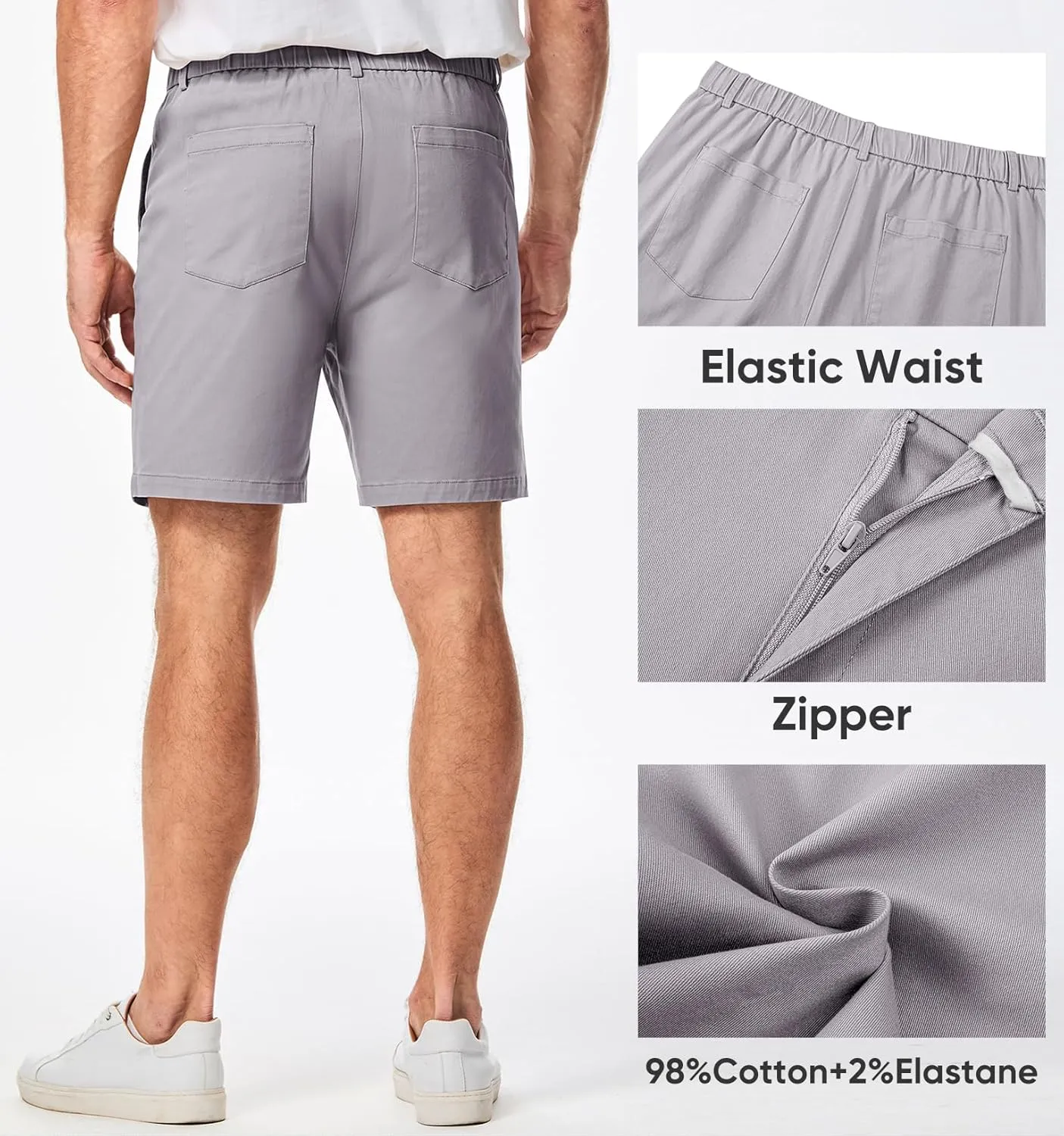 JMIERR Men's Classic-Fit 7" Chino Short Summer Stretch Waist Cotton Twill Casual Dress Shorts with Pockets