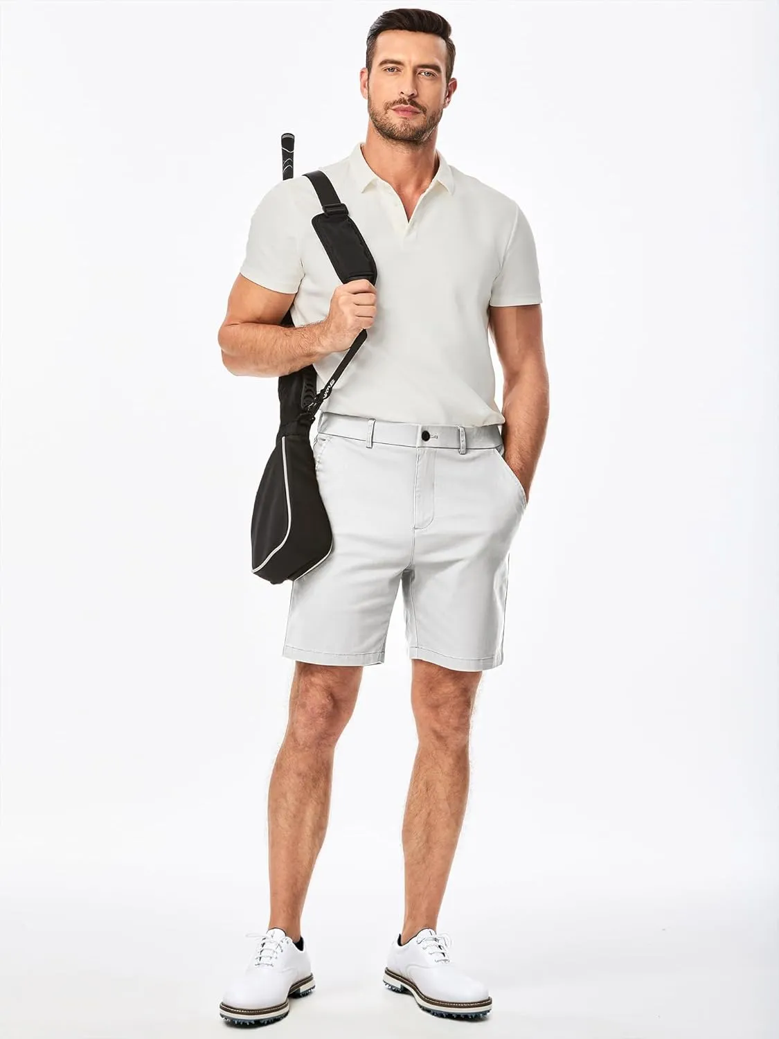 JMIERR Men's Classic-Fit 7" Chino Short Summer Stretch Waist Cotton Twill Casual Dress Shorts with Pockets