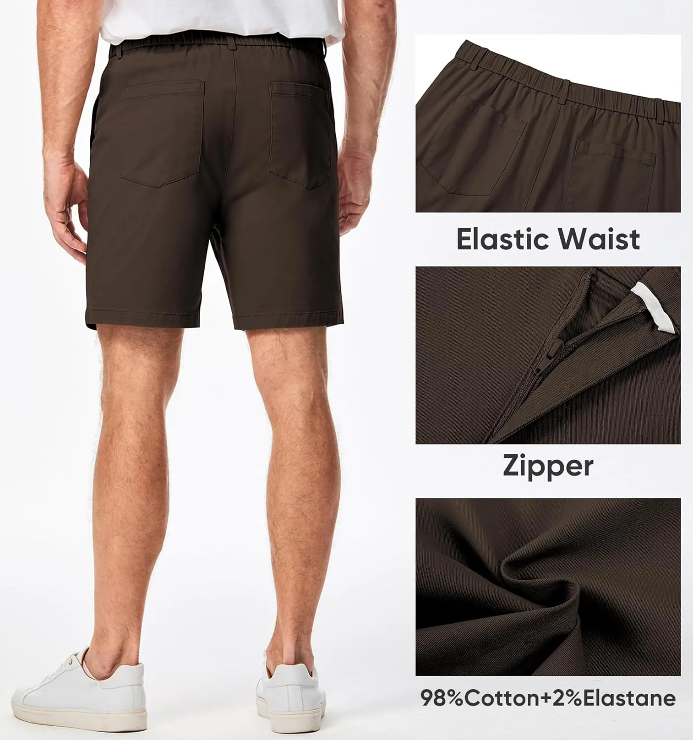 JMIERR Men's Classic-Fit 7" Chino Short Summer Stretch Waist Cotton Twill Casual Dress Shorts with Pockets
