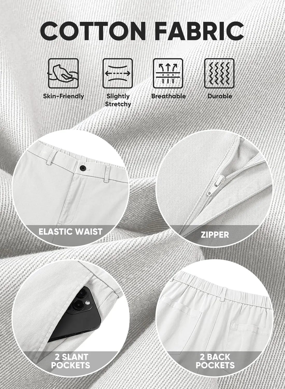 JMIERR Men's Classic-Fit 7" Chino Short Summer Stretch Waist Cotton Twill Casual Dress Shorts with Pockets
