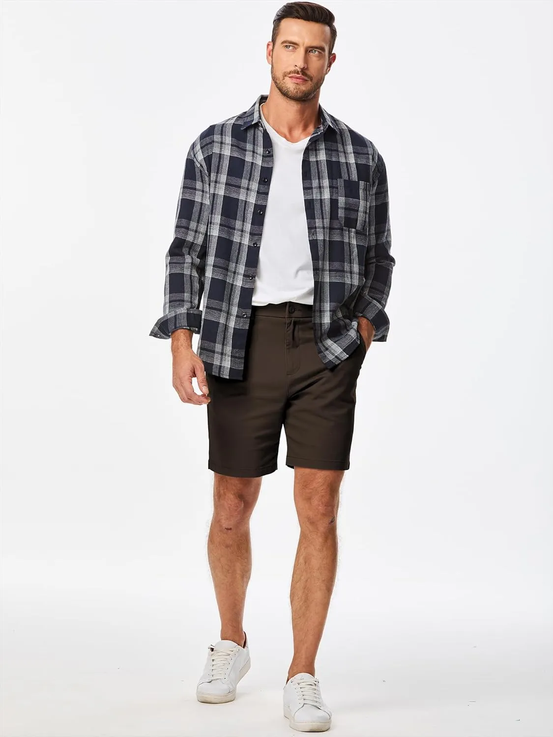 JMIERR Men's Classic-Fit 7" Chino Short Summer Stretch Waist Cotton Twill Casual Dress Shorts with Pockets
