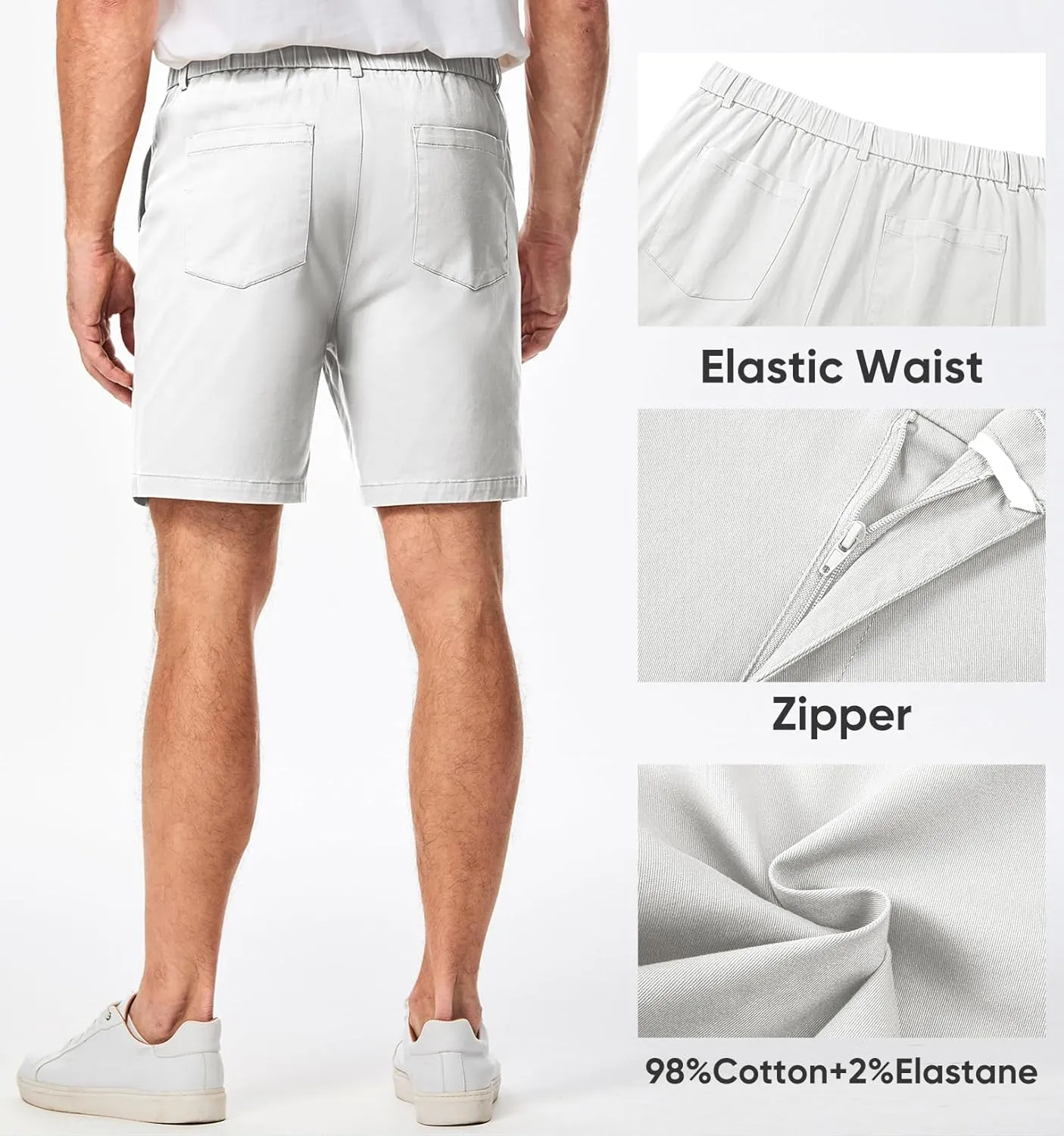JMIERR Men's Classic-Fit 7" Chino Short Summer Stretch Waist Cotton Twill Casual Dress Shorts with Pockets