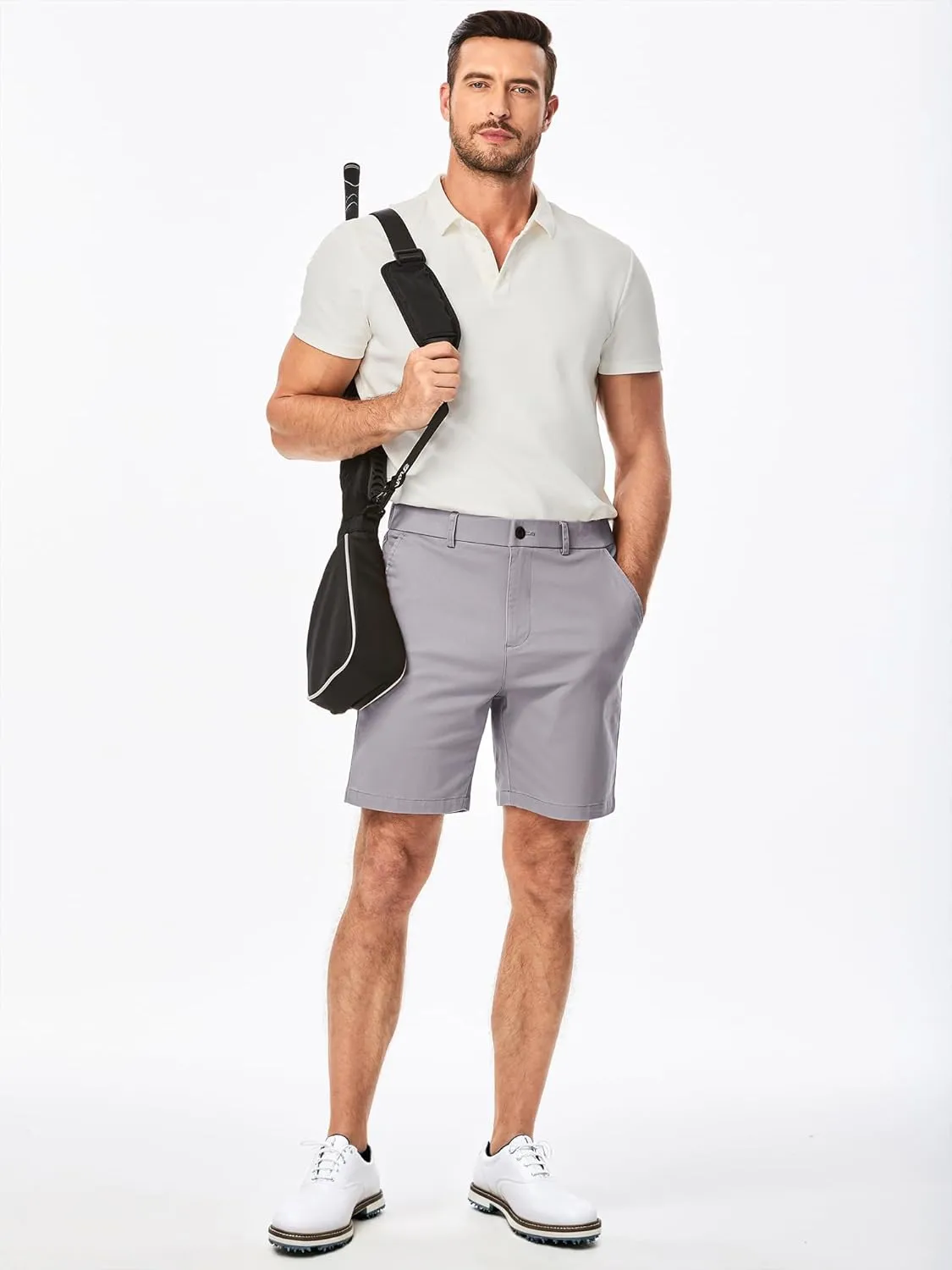 JMIERR Men's Classic-Fit 7" Chino Short Summer Stretch Waist Cotton Twill Casual Dress Shorts with Pockets