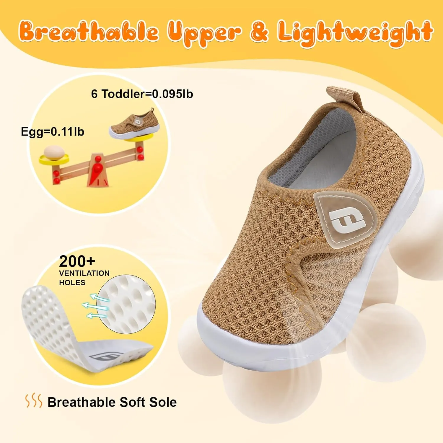 JOINFREE Toddler Barefoot Breathable Kids Sneakers - Lightweight Walking Shoes, Slip On Tennie Shoes Protect Toes for School