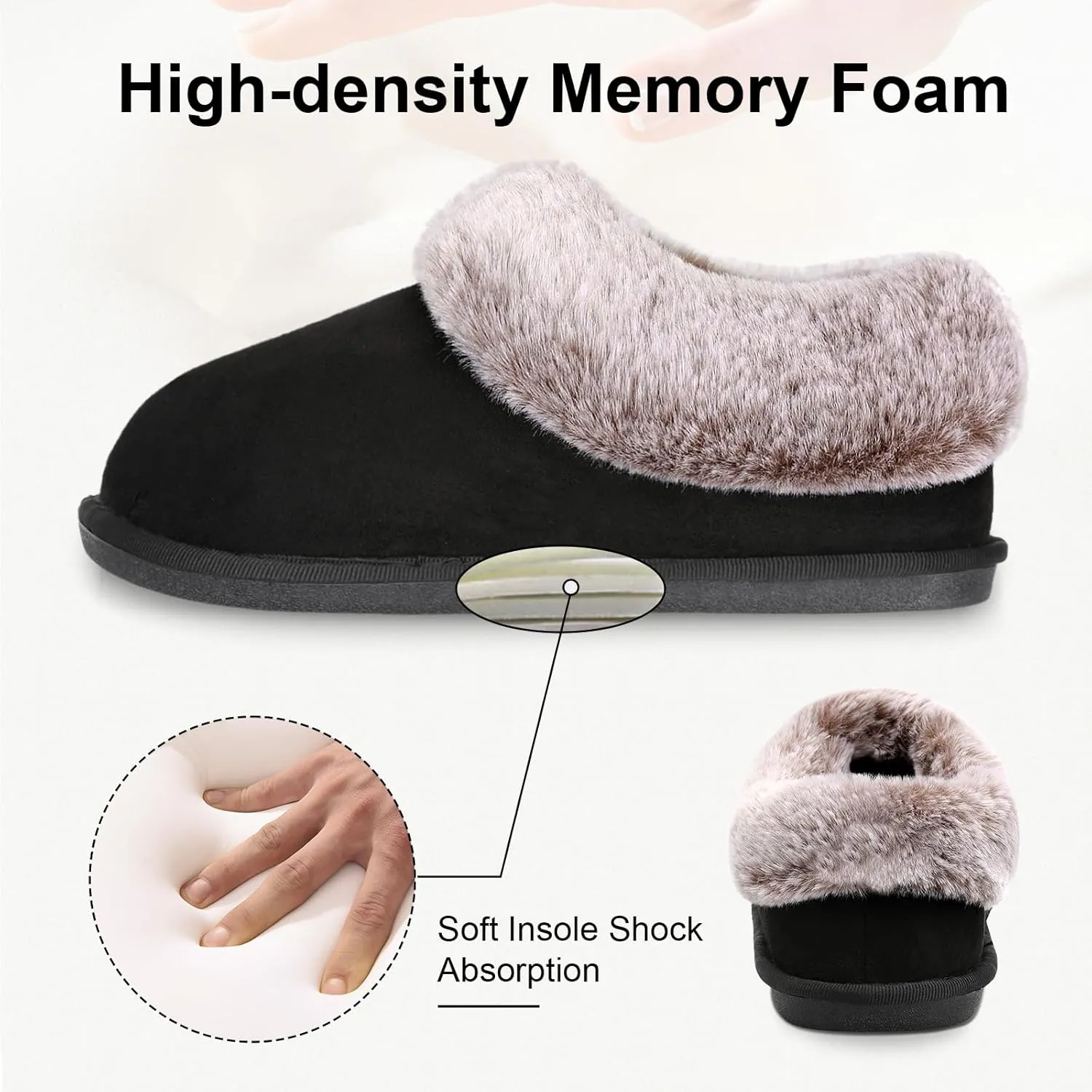JOINFREE Women's Slippers Fuzzy House Shoes with Memory Foam Slip-on Comfy Bedroom Slippers Indoor Outdoor Shoes with Warm Faux Fur Collar