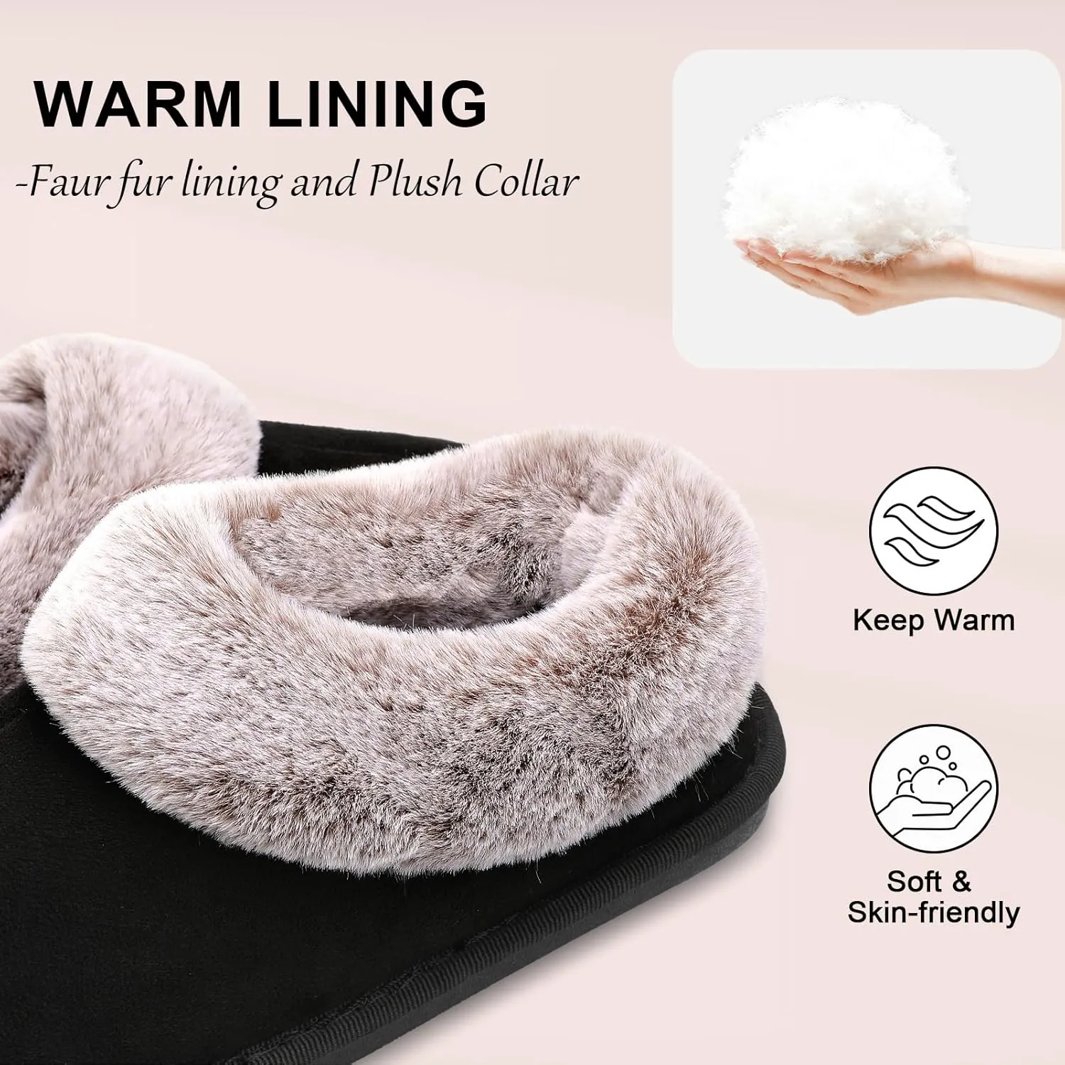 JOINFREE Women's Slippers Fuzzy House Shoes with Memory Foam Slip-on Comfy Bedroom Slippers Indoor Outdoor Shoes with Warm Faux Fur Collar