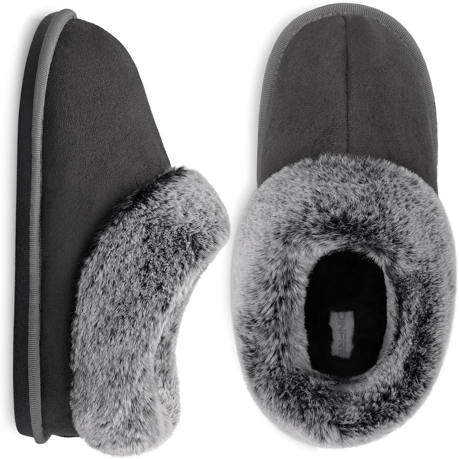 JOINFREE Women's Slippers Fuzzy House Shoes with Memory Foam Slip-on Comfy Bedroom Slippers Indoor Outdoor Shoes with Warm Faux Fur Collar