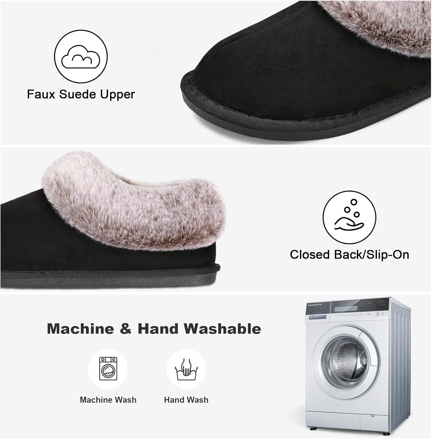 JOINFREE Women's Slippers Fuzzy House Shoes with Memory Foam Slip-on Comfy Bedroom Slippers Indoor Outdoor Shoes with Warm Faux Fur Collar
