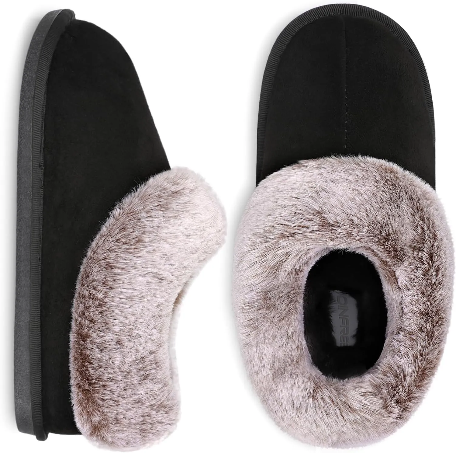 JOINFREE Women's Slippers Fuzzy House Shoes with Memory Foam Slip-on Comfy Bedroom Slippers Indoor Outdoor Shoes with Warm Faux Fur Collar