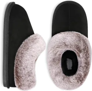 JOINFREE Women's Slippers Fuzzy House Shoes with Memory Foam Slip-on Comfy Bedroom Slippers Indoor Outdoor Shoes with Warm Faux Fur Collar