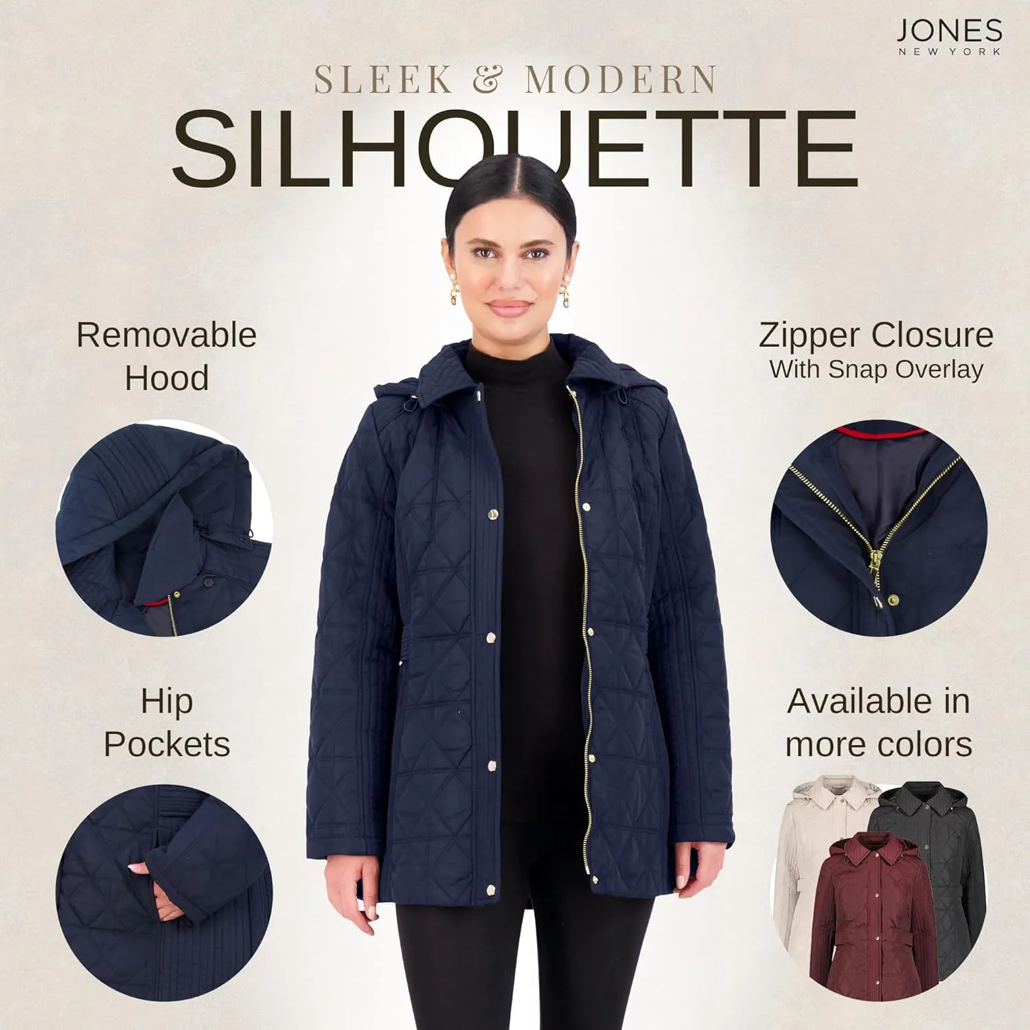 Jones New York Puffer Jacket Womens, Women Jacket Winter, Quilted Jackets for Women
