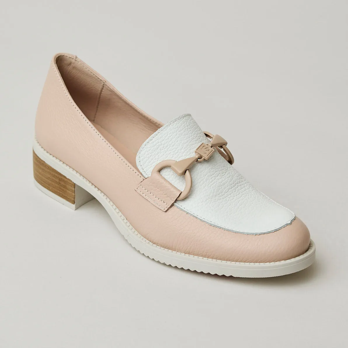 Jose Saenz Pink and White Leather Loafers