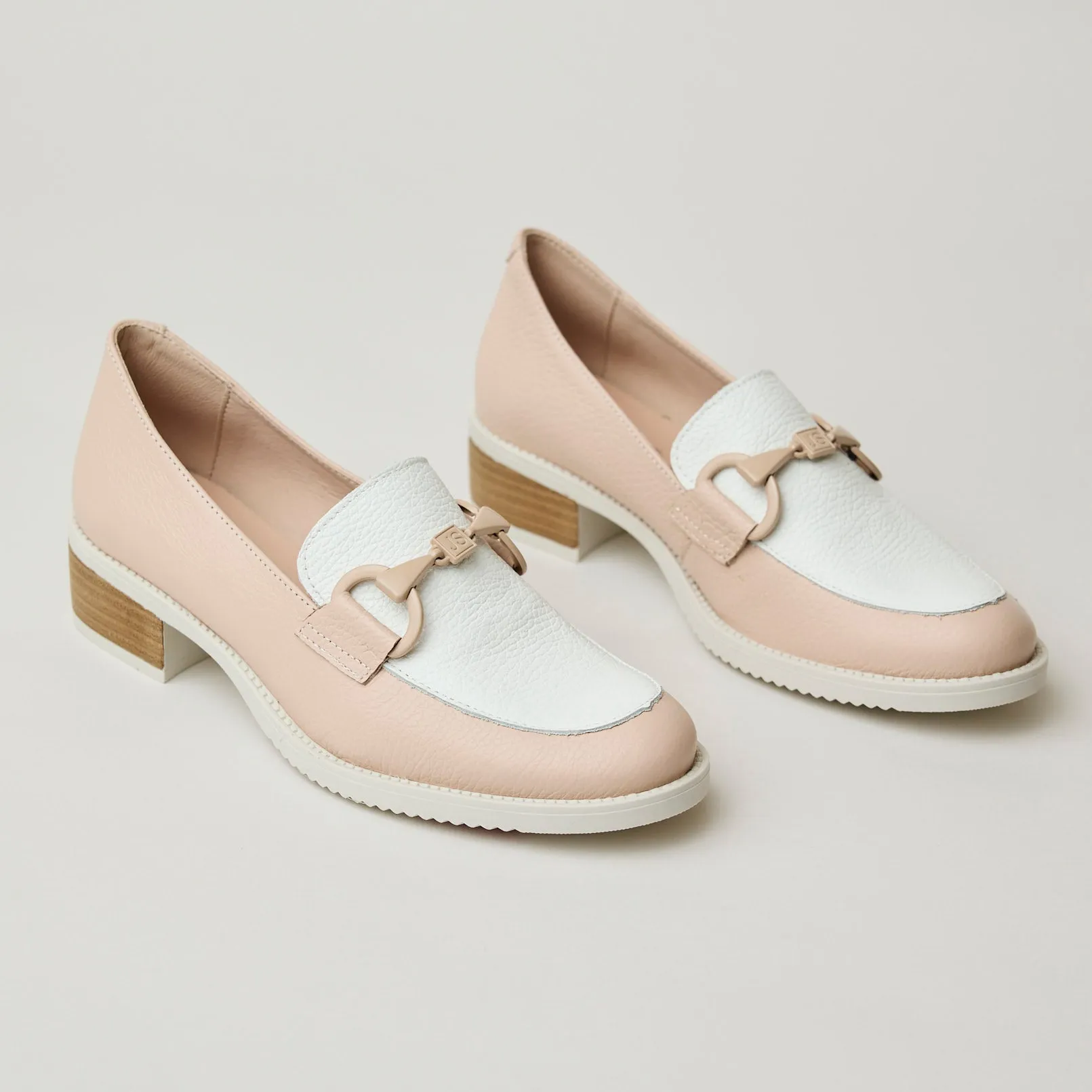 Jose Saenz Pink and White Leather Loafers